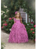 Raspberry Lace Wrinkled Chiffon Ruffled Flower Girl Dress